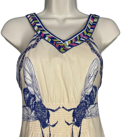 Leifnotes Anthropologie Ivory Blue Bombus Bumble Bee Sleeveless Sun Dress Size 2 - Picture 7 of 8